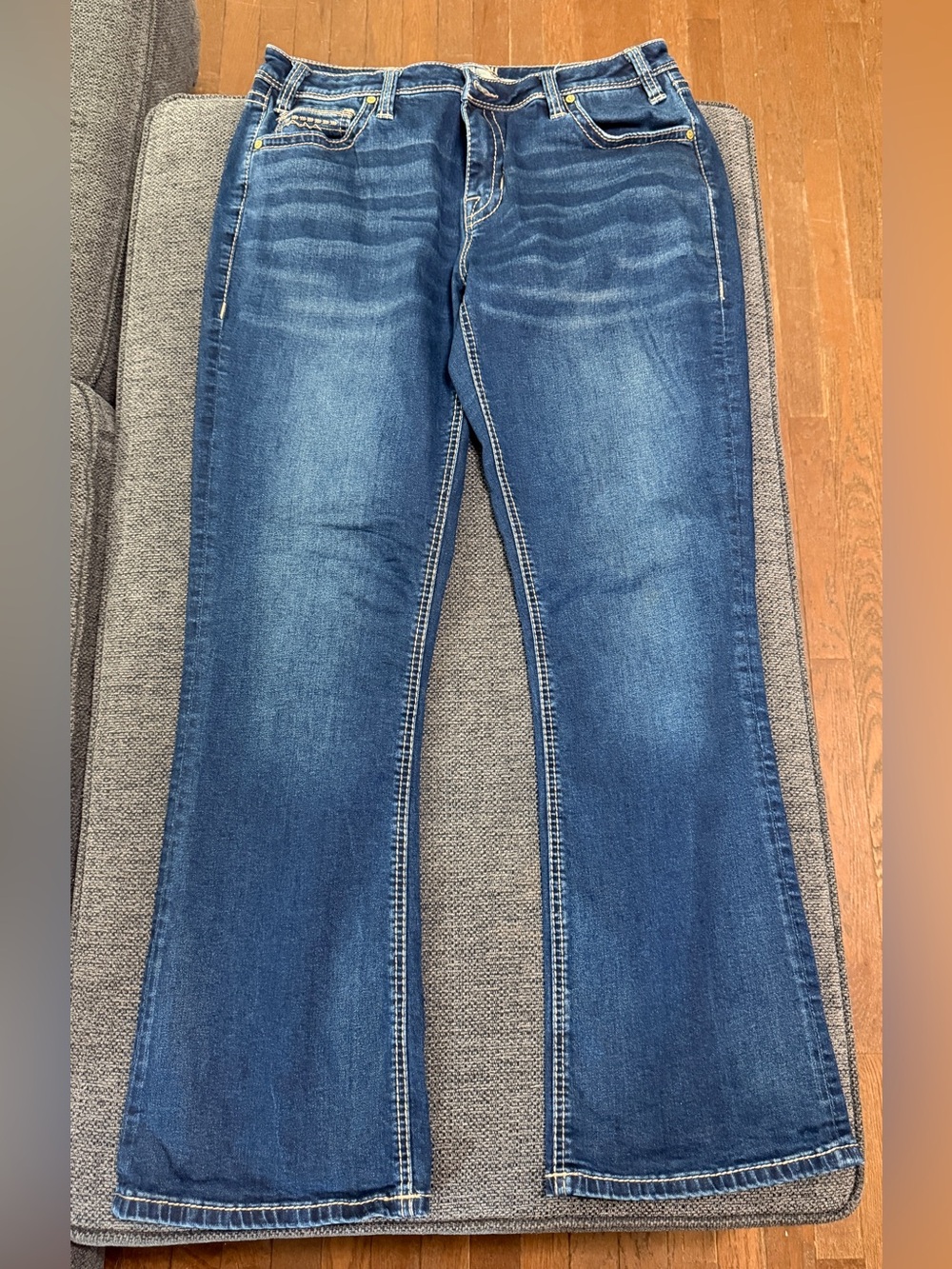 Women's Rock and Roll Denim flare Leg Jeans in medium Blue Denim
